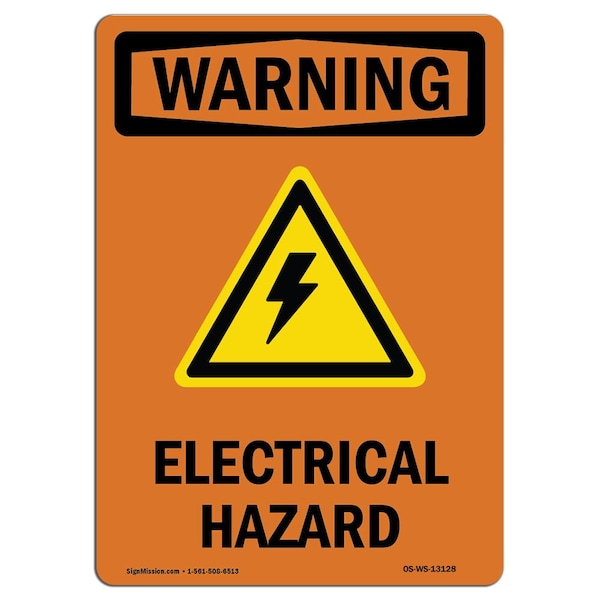 Safety Sign, OSHA WARNING, 24" Height, Electrical Hazard, Portrait, D-1824-V-13128